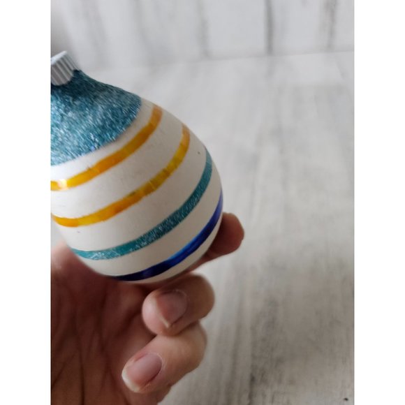 Vintage radko shiny Brite egg blue striped vintage ornament Xmas tree - Picture 5 of 8